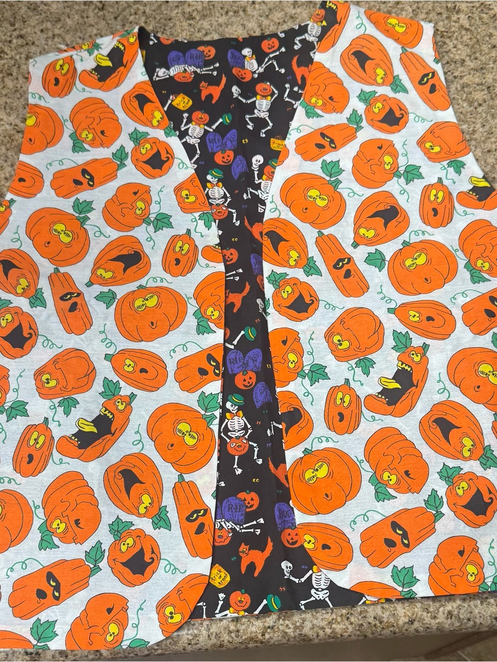 Large Halloween Pumpkin & Skeleton Halloween Vest - Black/Orange - Picture 4 of 4